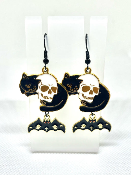 Meow Skull & Bat Earrings