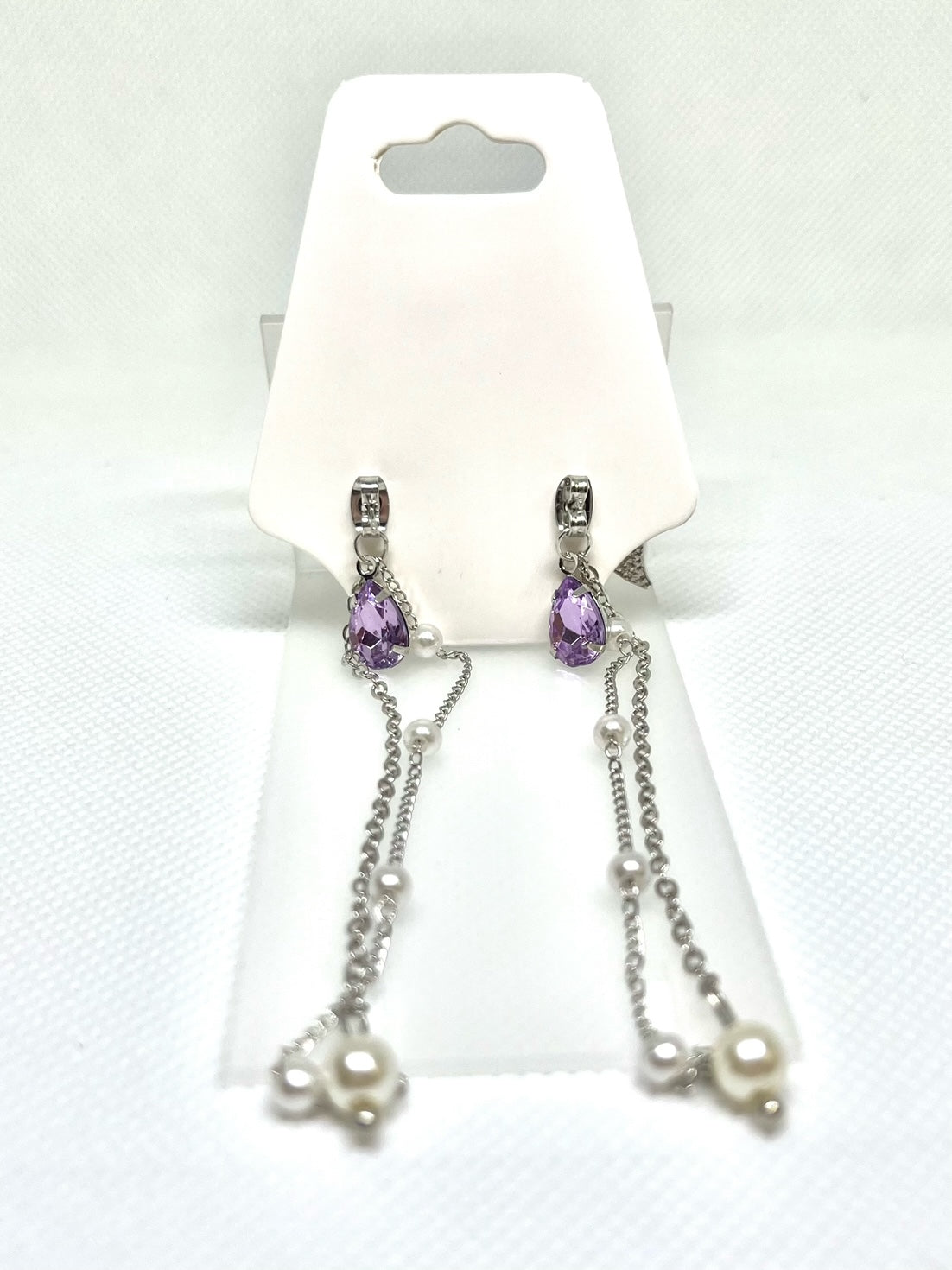 Purple Butterfly Pearled Chain Earrings